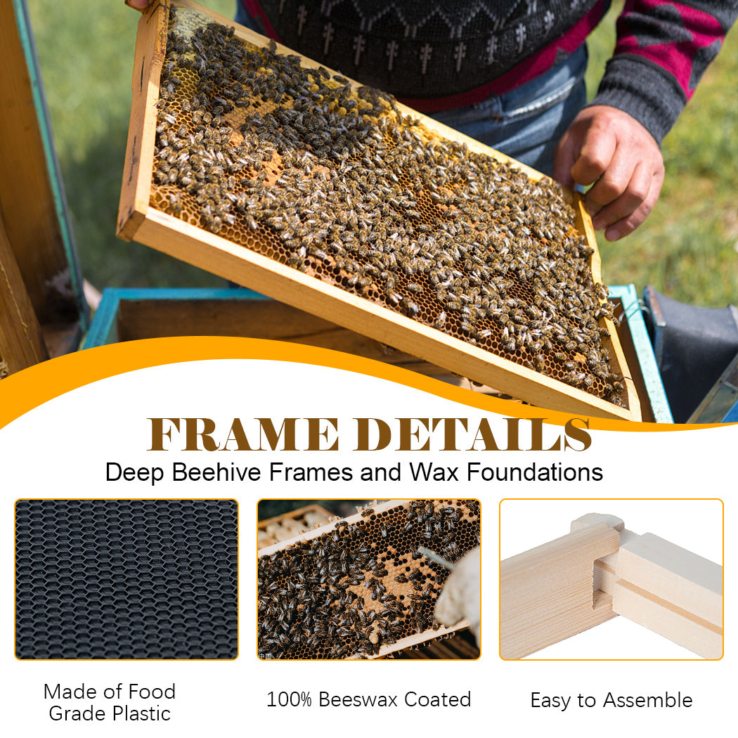 20 Packs Deep Pine Wooden Frames Black Wax Coat Plastic Foundation Unassembled Foundation For Deep Brood Bee Box, 9-1/8-Inch