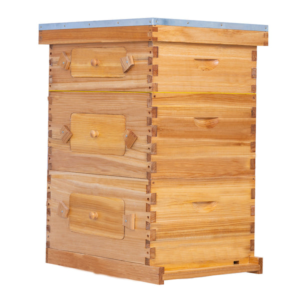 BeeCastle Hives （20sets）10 Frame 3 Layer Wax Coated Cedar Wood Beehive Kit with 1 Super Acrylic Window Bee Box and 2 Deep Viewing Window Honey Bee Boxes, Pine Wooden Frames and Beeswax Plastic Foundation