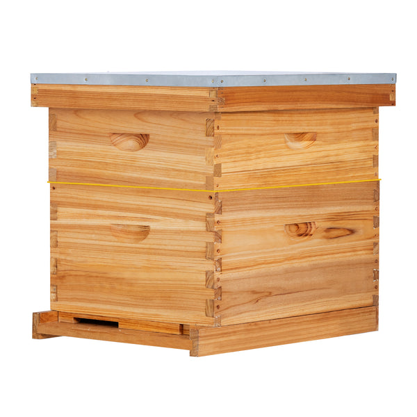 BeeCastle Beehive 10 Frame 2 Layer Complete Langstroth Beeswax Coated Hive Kit!Unassembled Hive Includes 1 Cedar Wood Deep Bee Box and 1 Cedar Wood Medium Box.Craft Your Own Buzzing Haven! 🐝