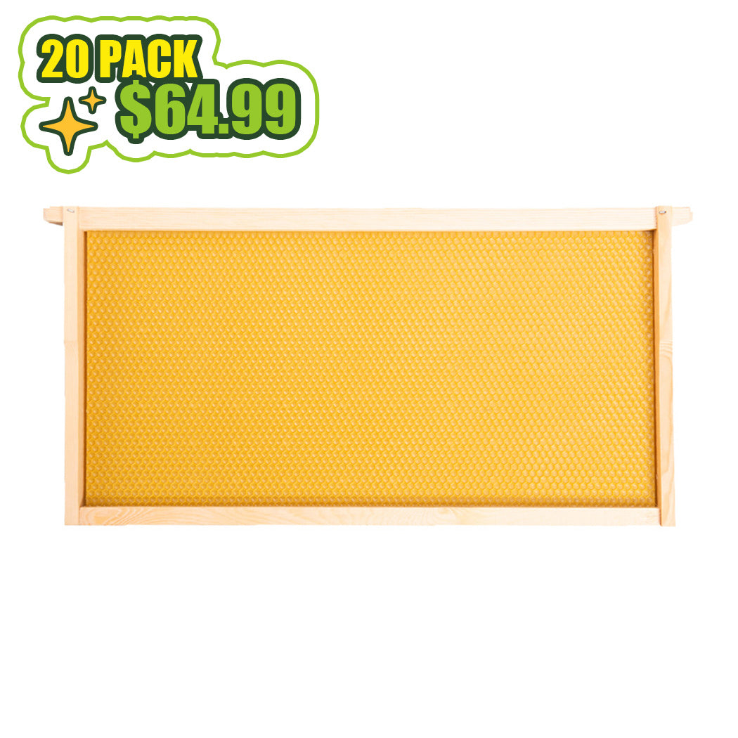 20 Packs Deep Pine Wooden Frames Yellow Wax Coat Plastic Foundation Unassembled Foundation For Deep Brood Bee Box, 9-1/8-Inch