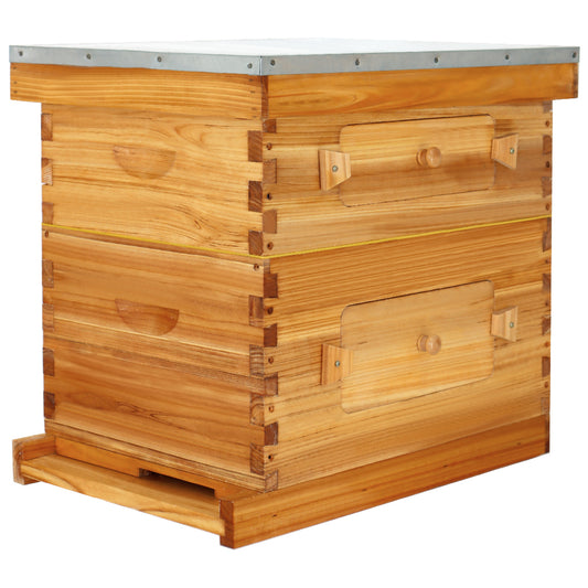 BeeCastle Hives 8 Frame 2 Layer Wax Coated Cedar Wood Bee Hive Include 1 Super the Transparent Acrylic Window Box And 1 Deep Viewing Window Box,With Wooden Frame And Beeswax Plastic Foundation