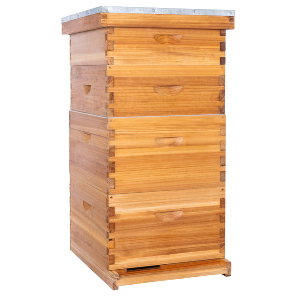 BeeCastle Bee Hive:Elevate Your Beekeeping Adventure with Our LOGO FREE 8 Frame 4 Layer Beehive!Crafted from Premium Cedar Wood, Beeswax Coated, and Complete with Wooden Frames and Plastic Foundation Sheets.