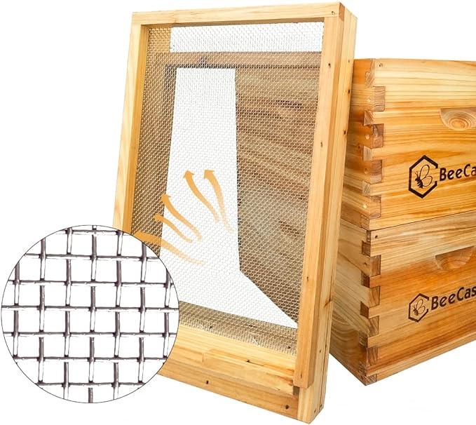 BeeCastle Hives 10 Frame 3 Layer Screened Bottom Board Wax Coat Cedar Wood Beehive Kit with 2 Deep Box,1 Super Box,Pine Wooden Frame and Beeswax Plastic Foundation for Beekeeping