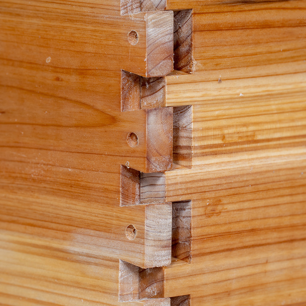 The beehive's dovetail joints.