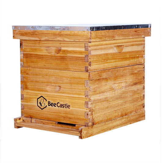 BeeCastle Hives 8 Frame 2 Layer Complete Langstroth Bee Hive Coated with 100% Beeswax Includes Beehive Frames and Waxed Foundations (1 Deep Box & 1 Medium Box)