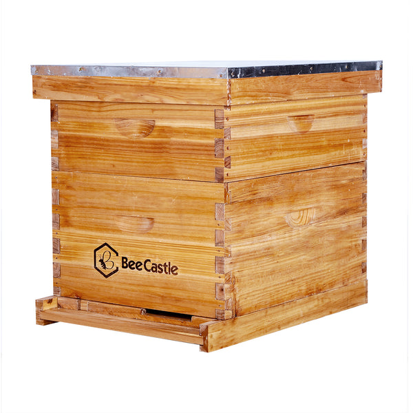 BeeCastle 8-Frame 2-Layer Langstroth Beehive Kit – 100% Beeswax Coated, Includes 1 Deep Brood Box, 1 Super Box, Pine Frames, and Beeswax Coated Plastic Foundation