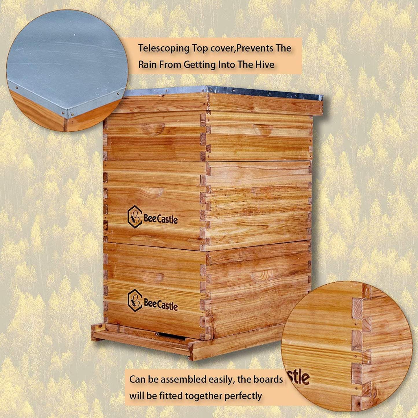 BeeCastle Hives 8 Frame Langstroth Bee Hive Coated with 100% Beeswax Includes Beehive Frames and Waxed Foundations (2 Deep Boxes & 1 Medium Box)